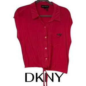 DKNY JEANS Textured Button-Up Shirt – Pink – Size M